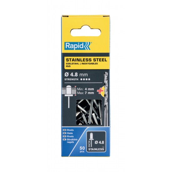 RAPİD PERÇİN Ø4.8X10MM PASLANMAZ + MATKAP UCU 50 ADET RAPİD PERÇİN Ø4.8X10MM PASLANMAZ + MATKAP UCU 50 ADET